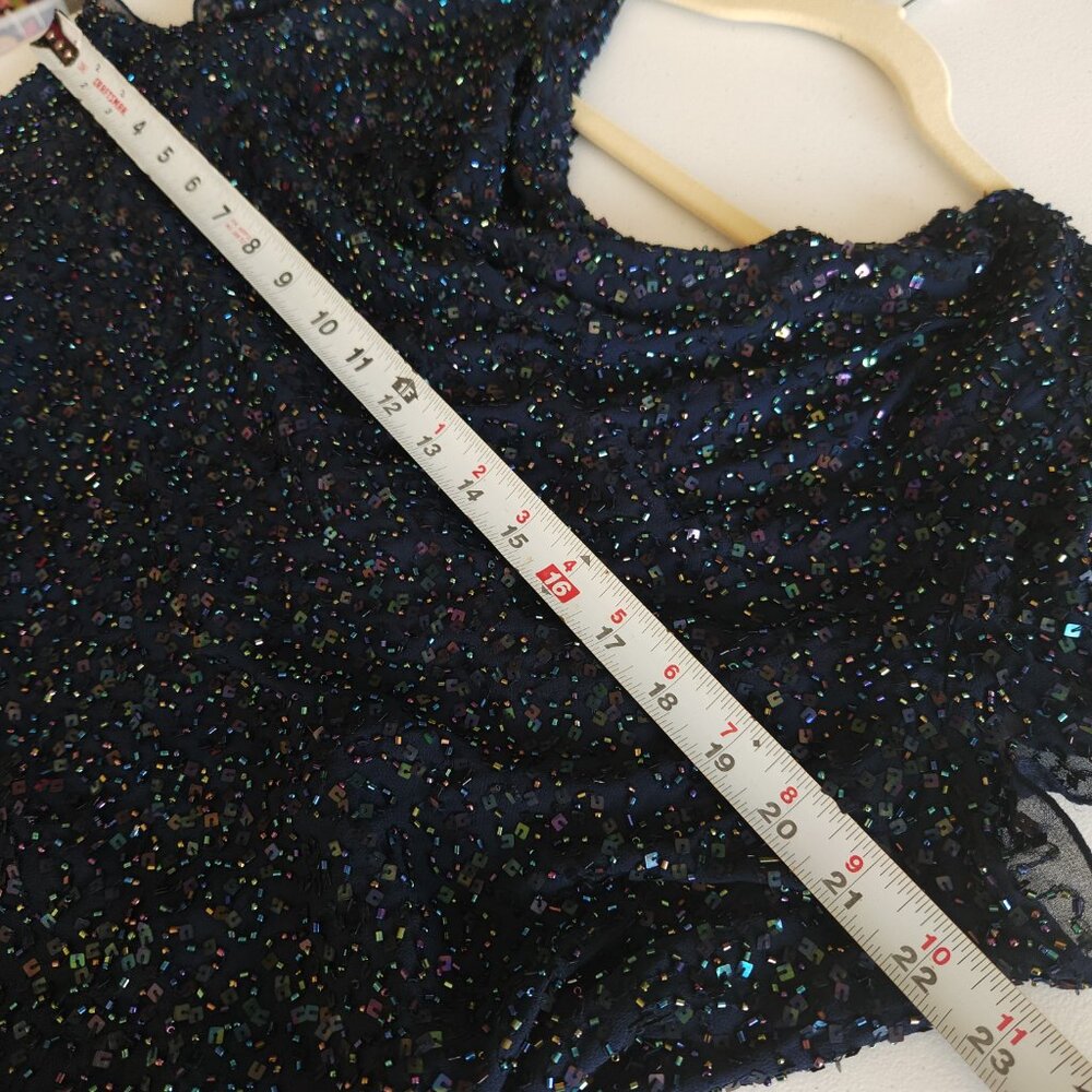 JKARA Chiffon Evening Dress Plus Size 18W Navy Blue, Sequin Bodice - Picture 7 of 12